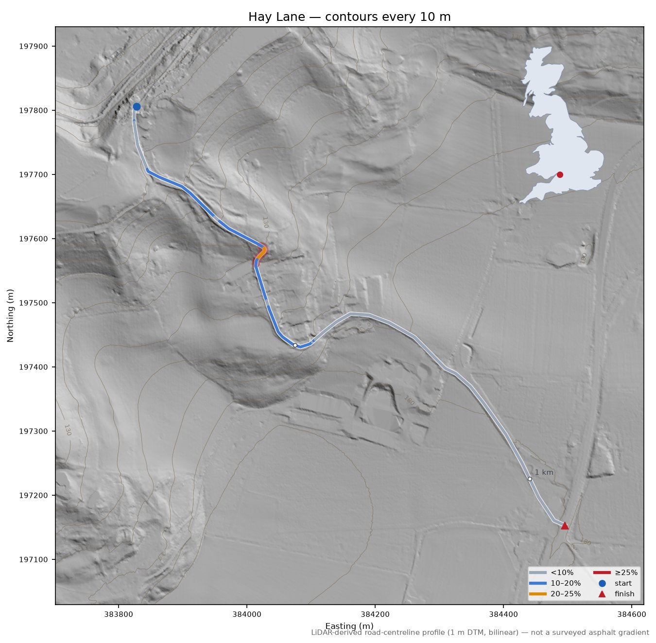 Hay Lane LiDAR hillshade map with contours