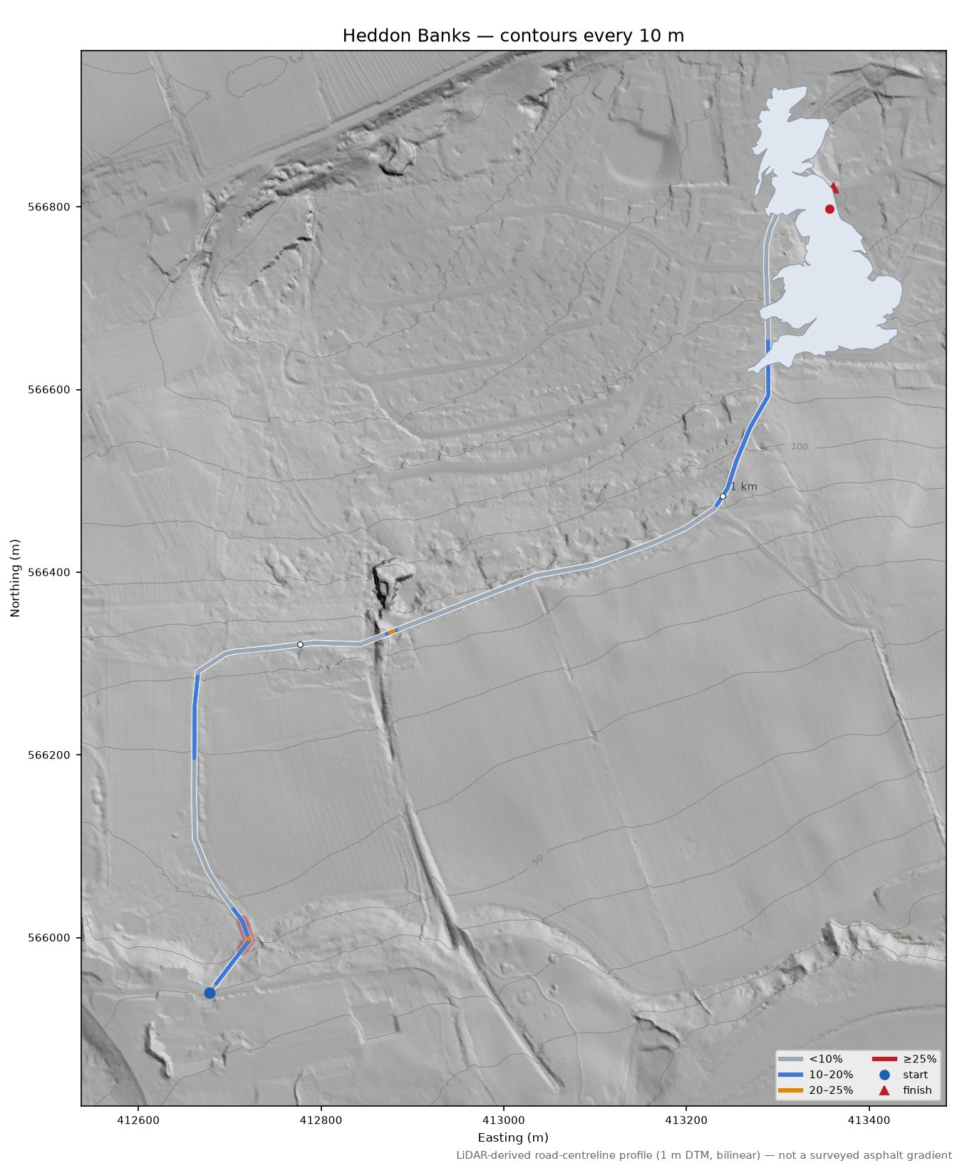 Heddon Banks LiDAR hillshade map with contours