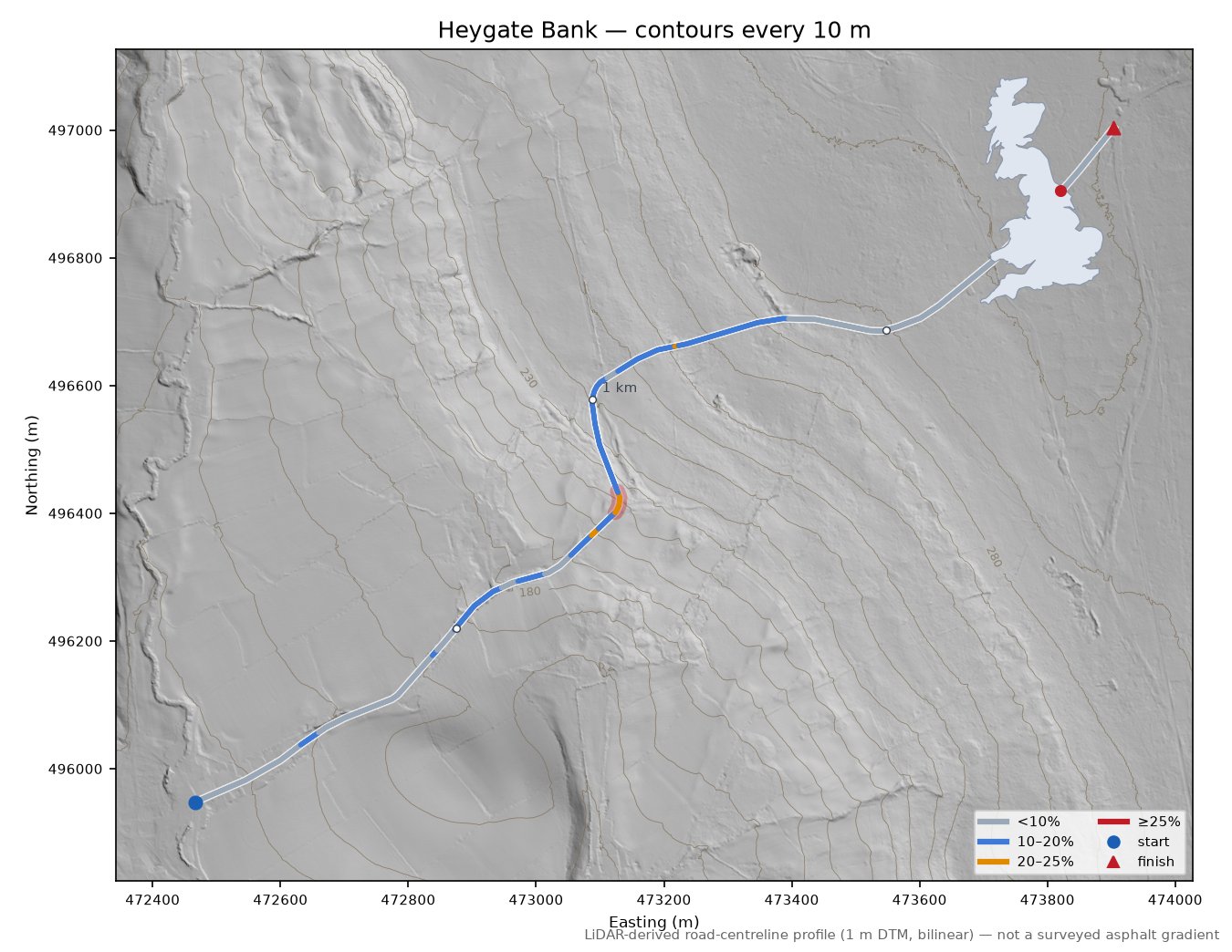 Heygate Bank LiDAR hillshade map with contours