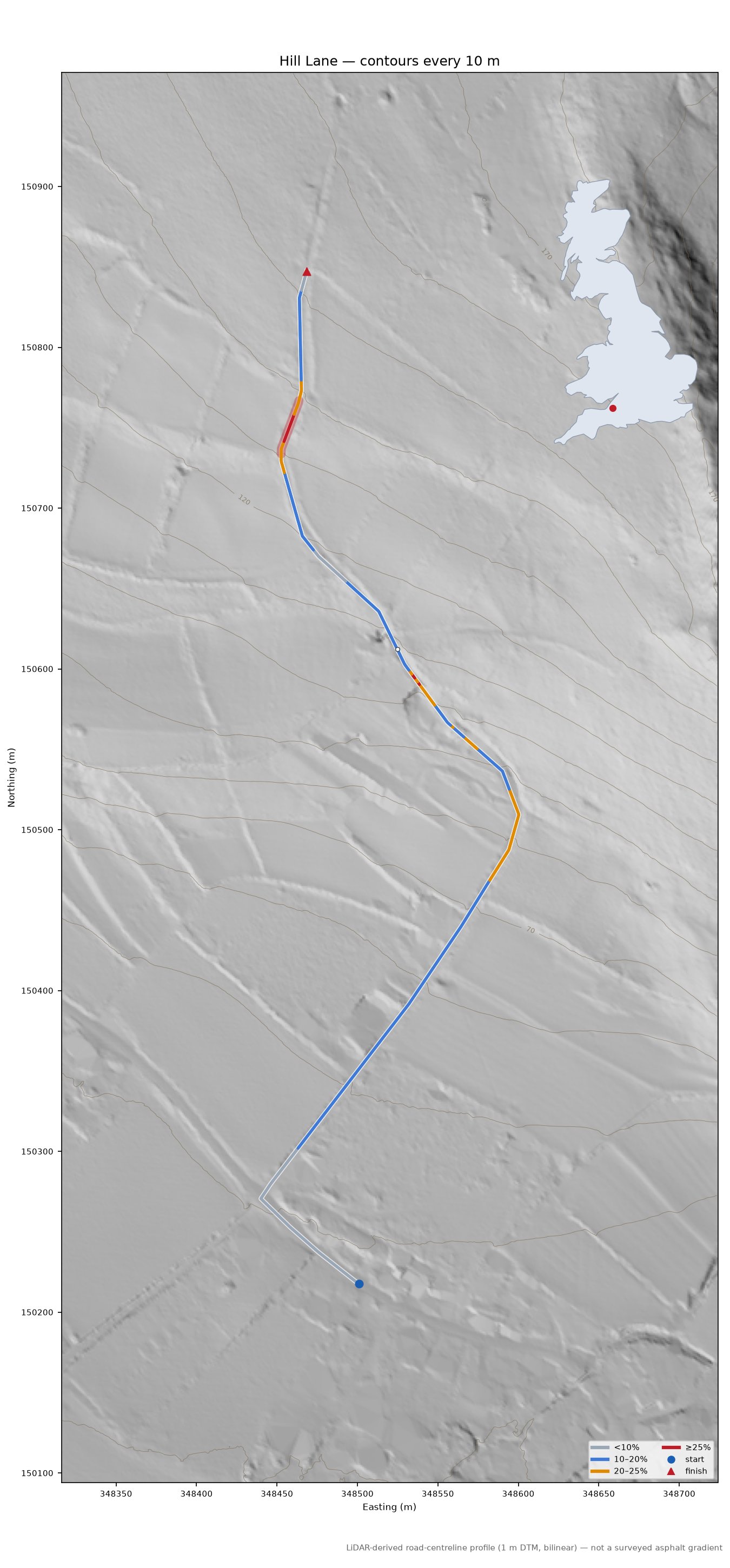Hill Lane LiDAR hillshade map with contours