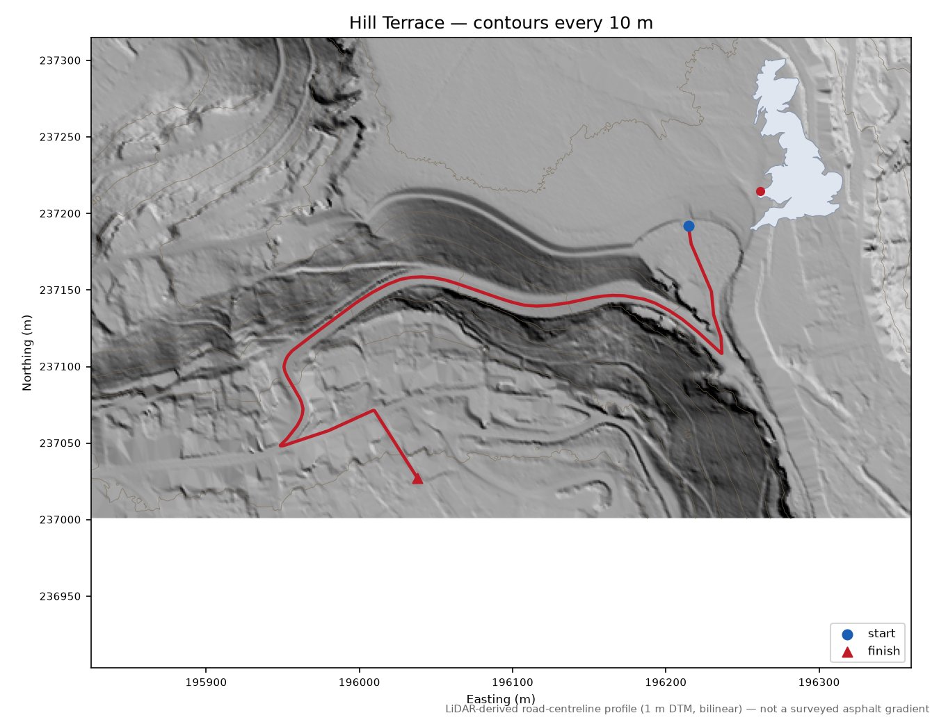 Hill Terrace LiDAR hillshade map with contours