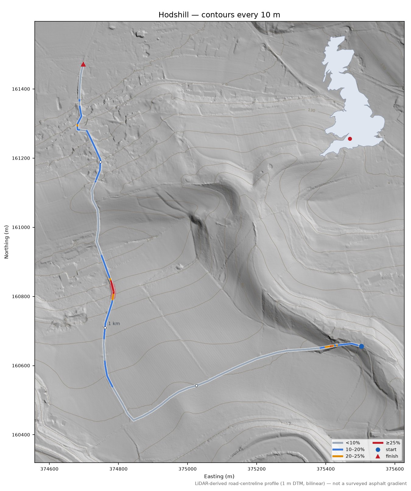 Hodshill LiDAR hillshade map with contours