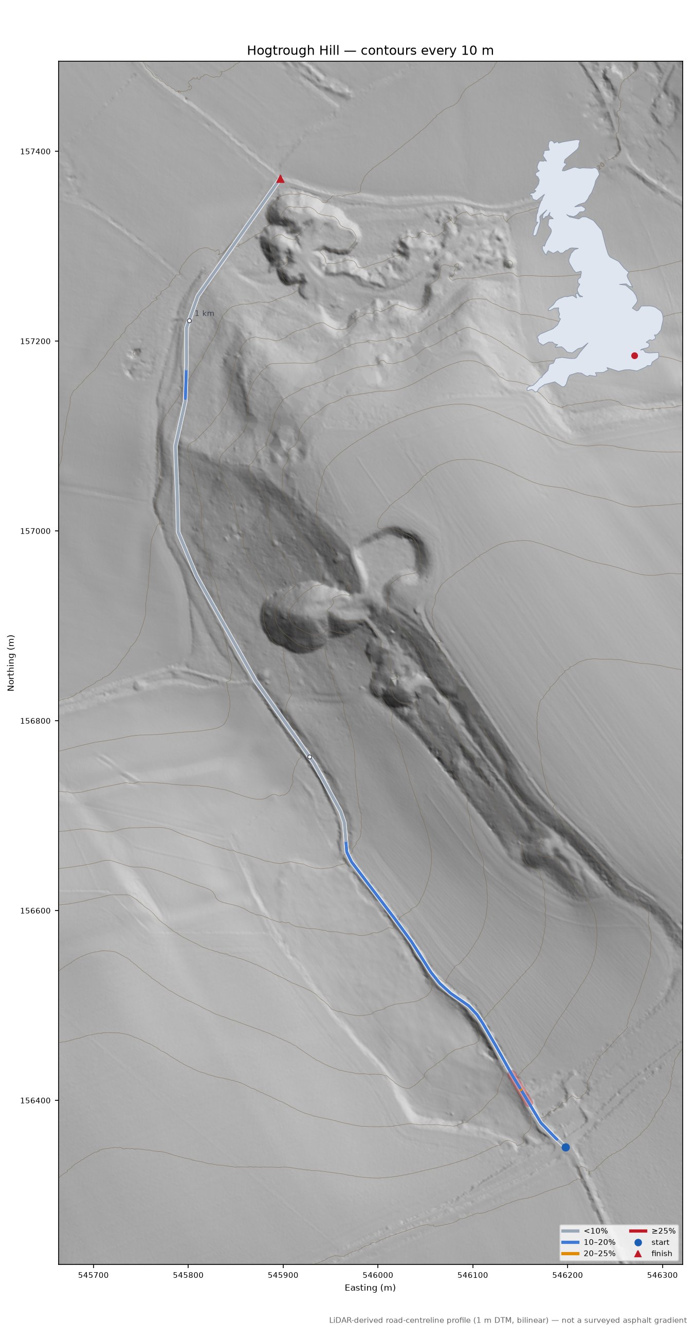Hogtrough Hill LiDAR hillshade map with contours