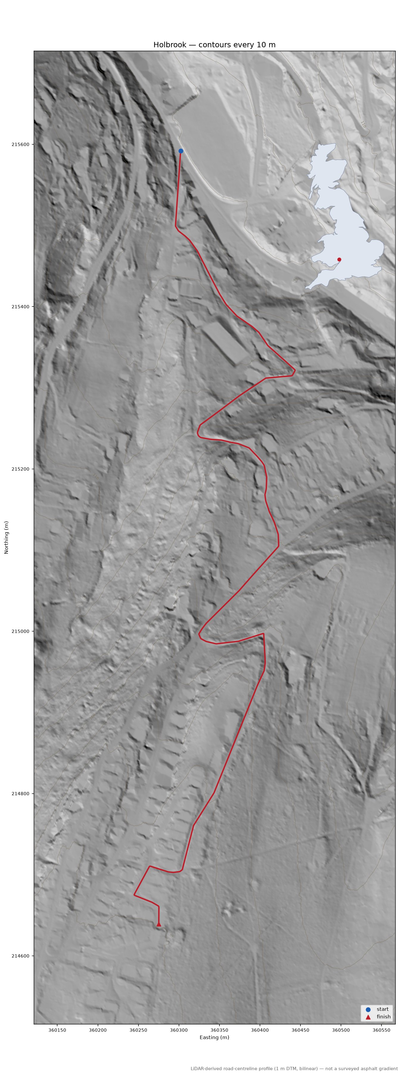 Holbrook LiDAR hillshade map with contours