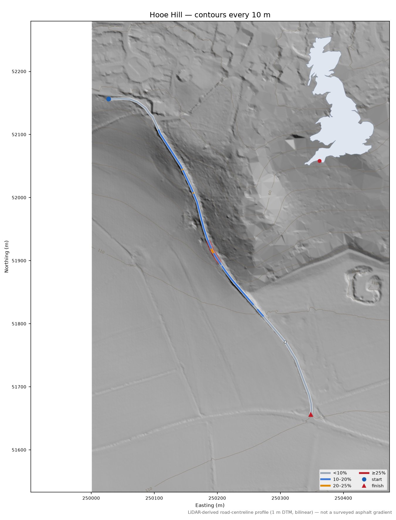 Hooe Hill LiDAR hillshade map with contours