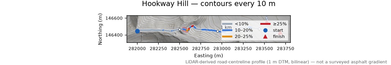 Hookway Hill LiDAR hillshade map with contours