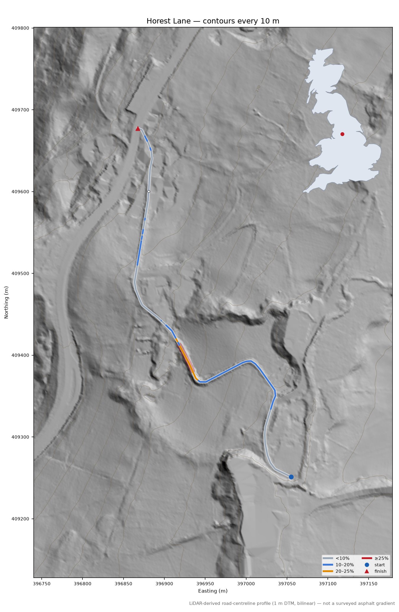 Horest Lane LiDAR hillshade map with contours
