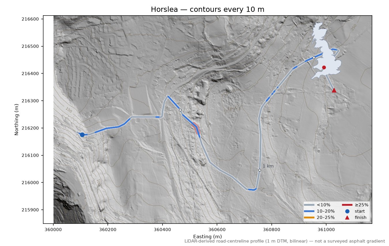 Horslea LiDAR hillshade map with contours