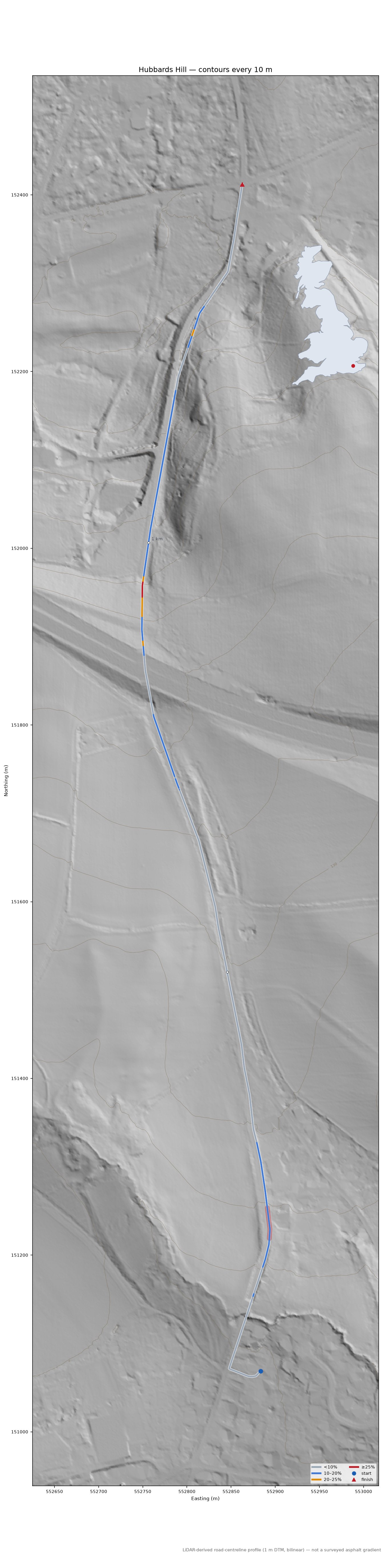 Hubbards Hill LiDAR hillshade map with contours
