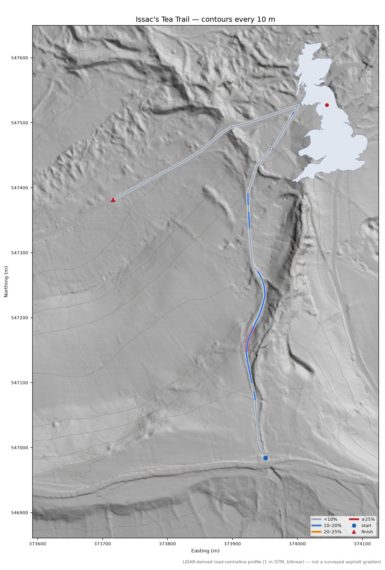 Issac's Tea Trail LiDAR hillshade map with contours