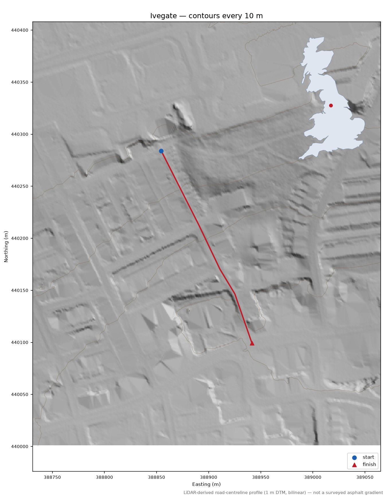 Ivegate LiDAR hillshade map with contours