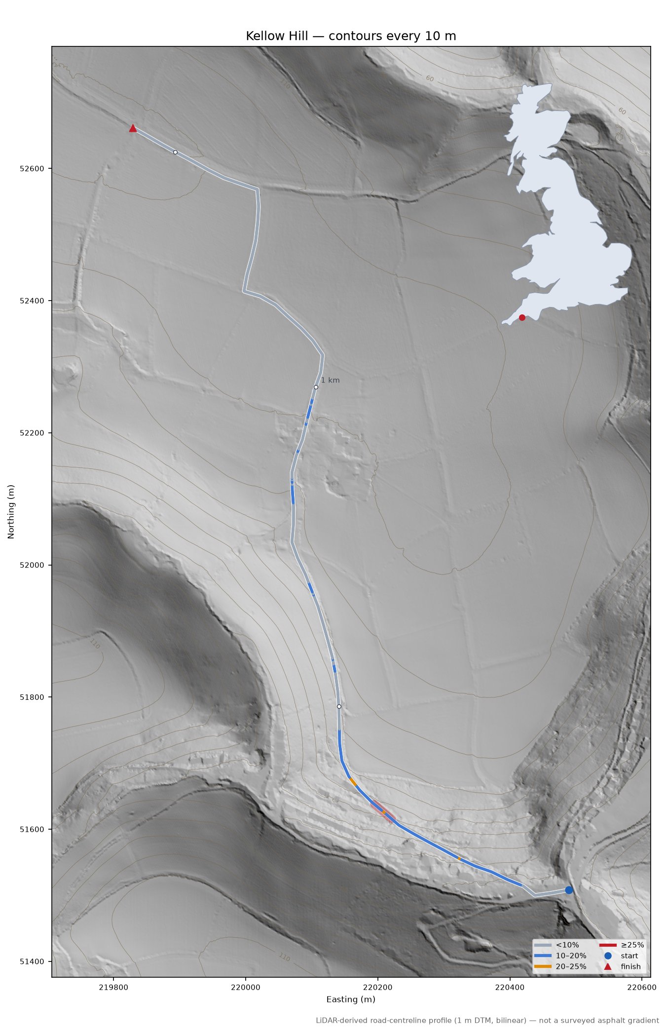Kellow Hill LiDAR hillshade map with contours