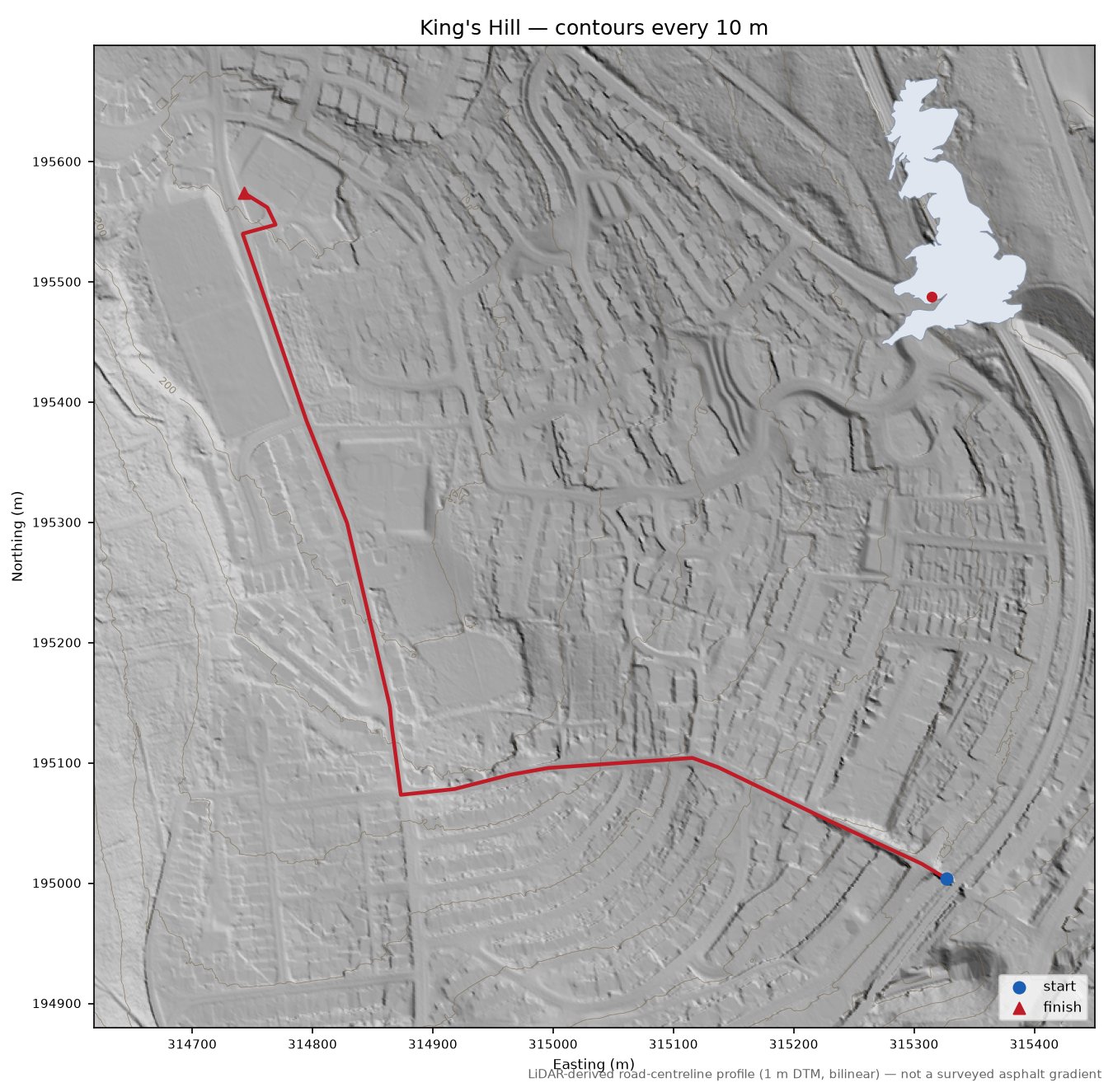 King's Hill LiDAR hillshade map with contours