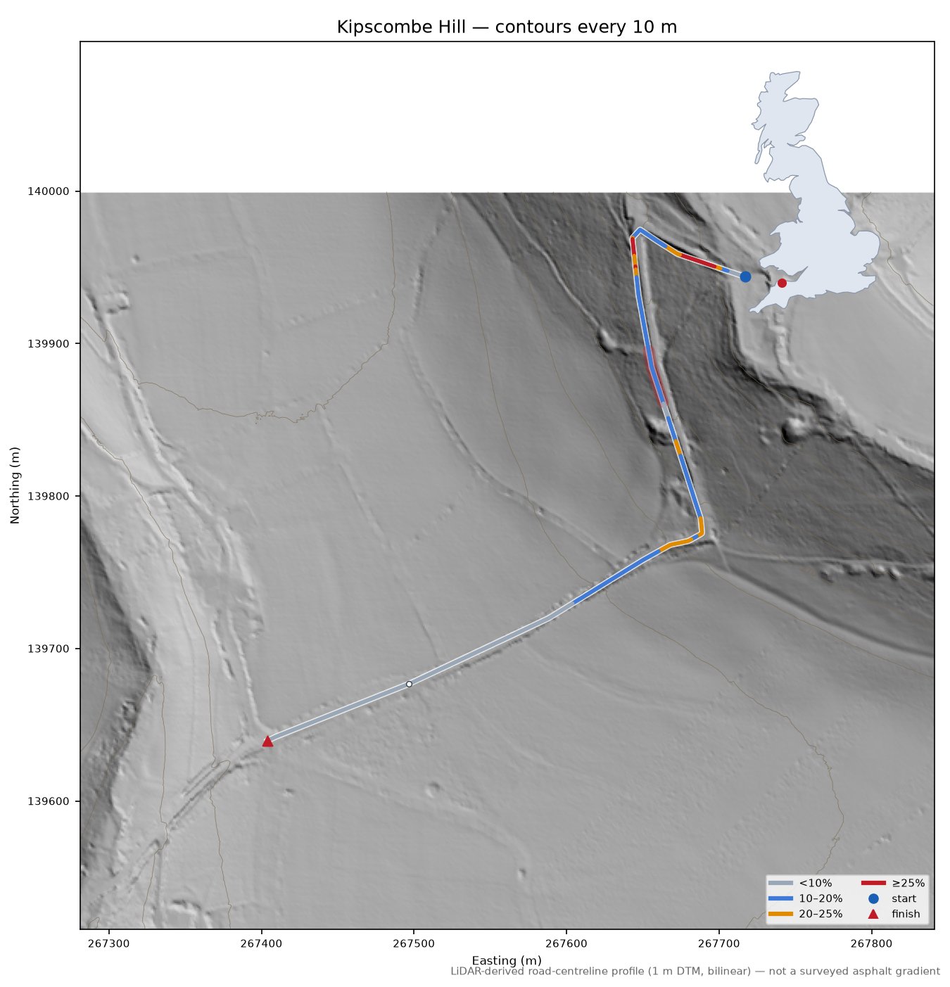 Kipscombe Hill LiDAR hillshade map with contours