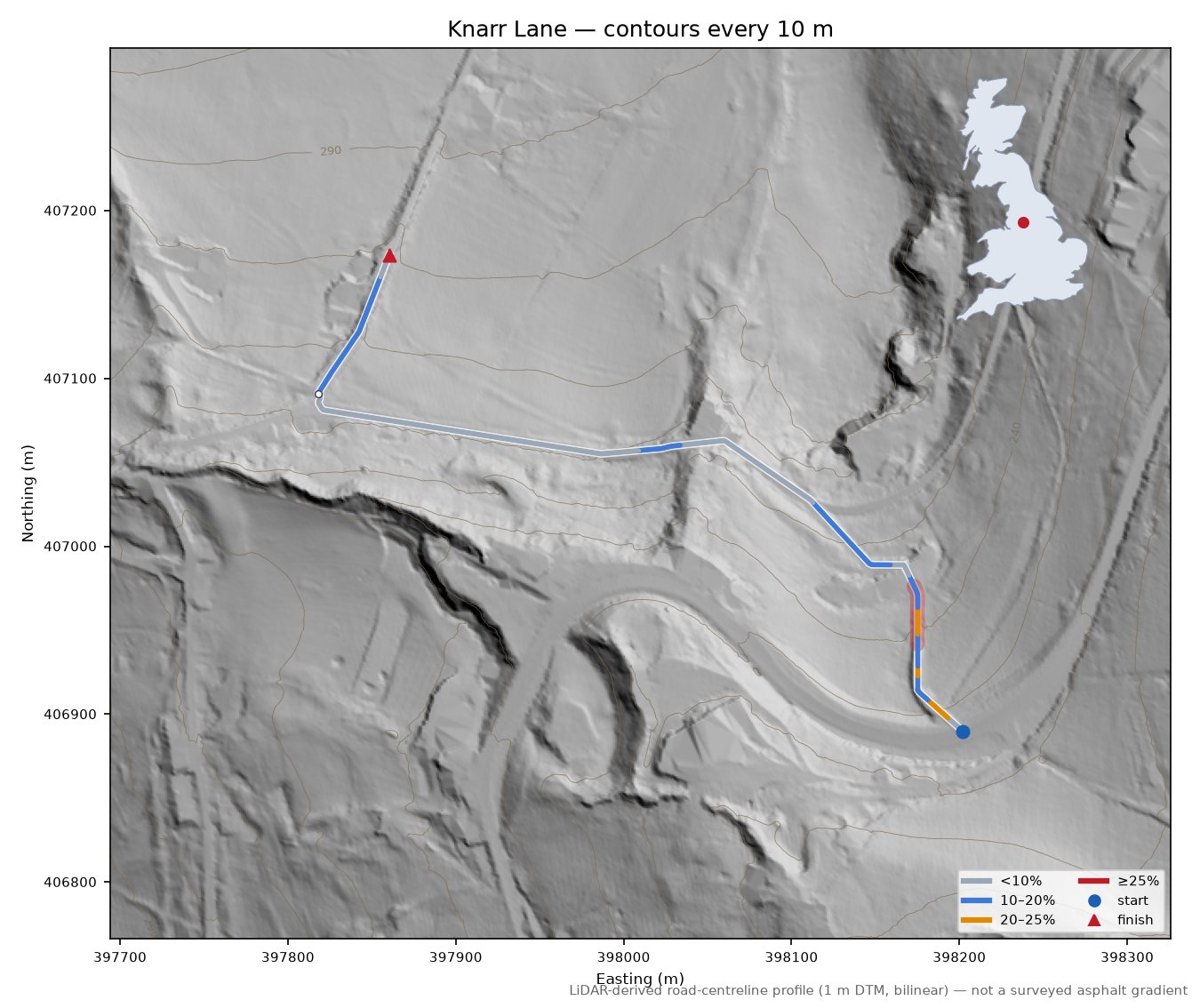 Knarr Lane LiDAR hillshade map with contours