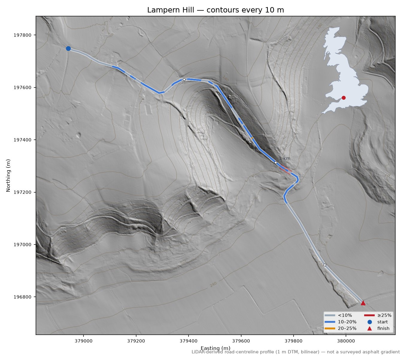 Lampern Hill LiDAR hillshade map with contours