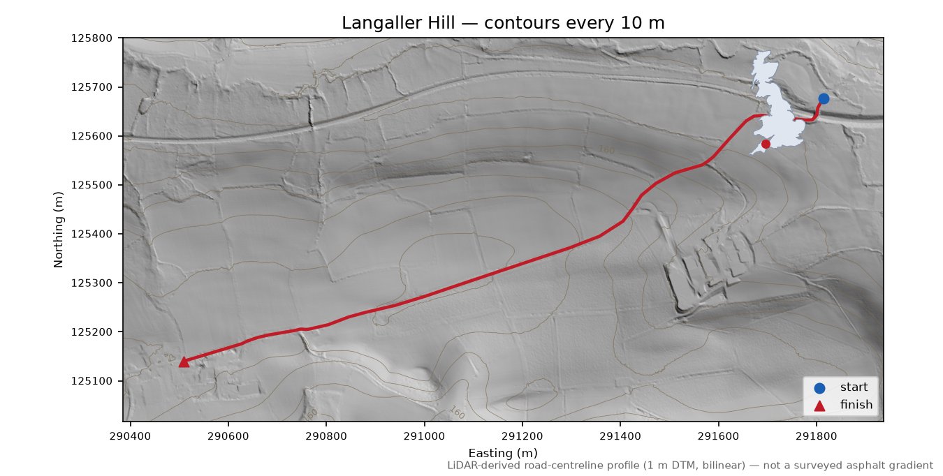 Langaller Hill LiDAR hillshade map with contours