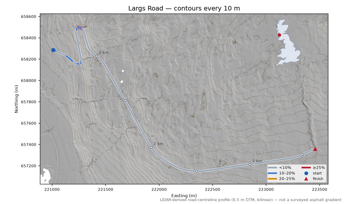 Largs Road LiDAR hillshade map with contours
