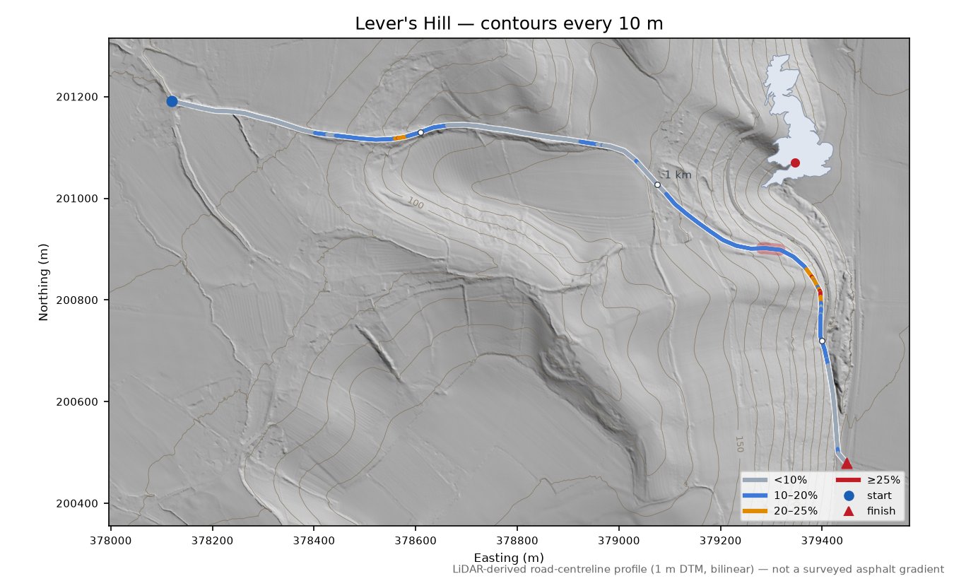Lever's Hill LiDAR hillshade map with contours