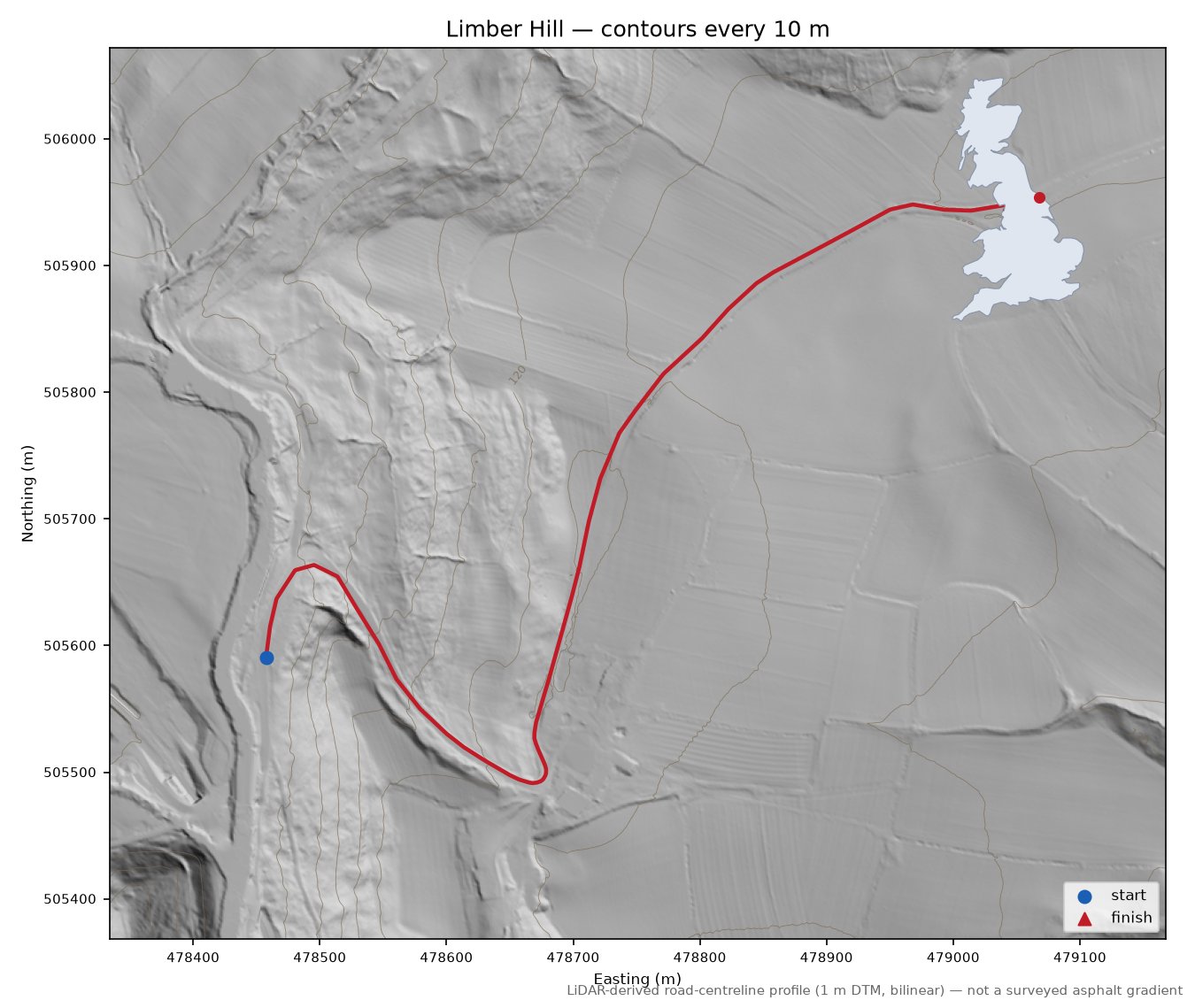 Limber Hill LiDAR hillshade map with contours