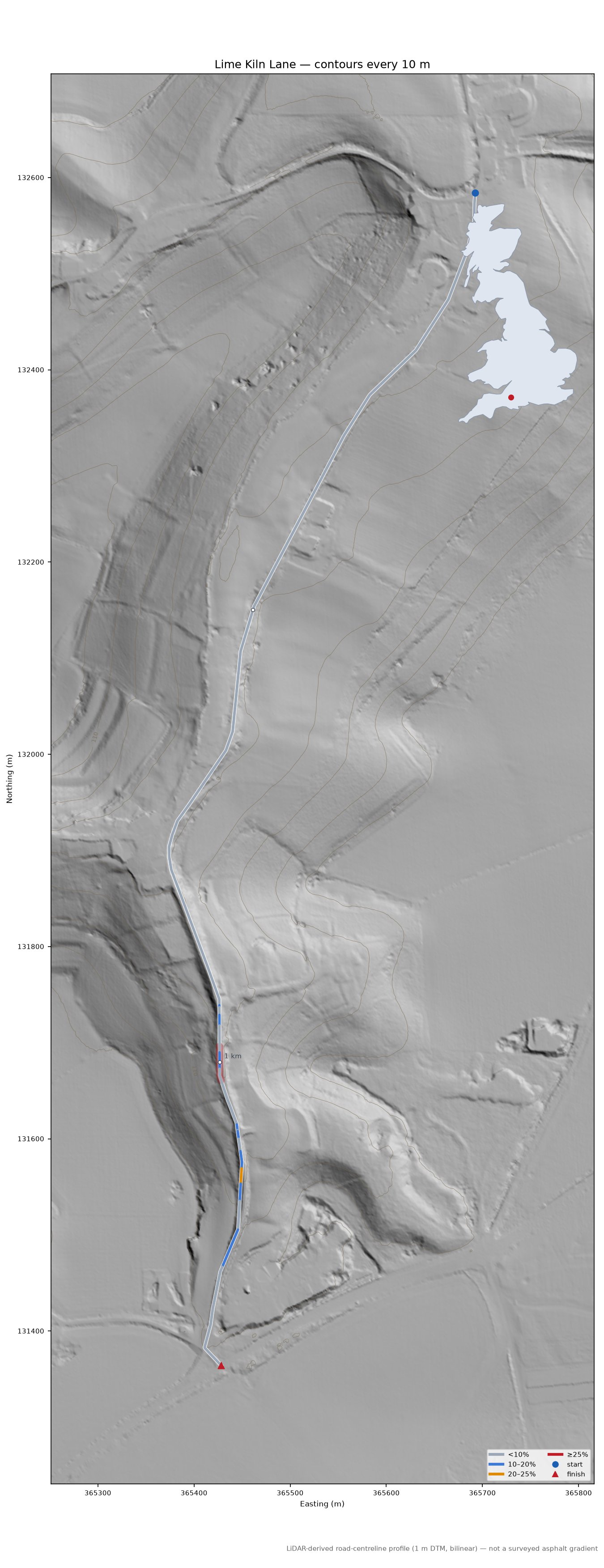 Lime Kiln Lane LiDAR hillshade map with contours