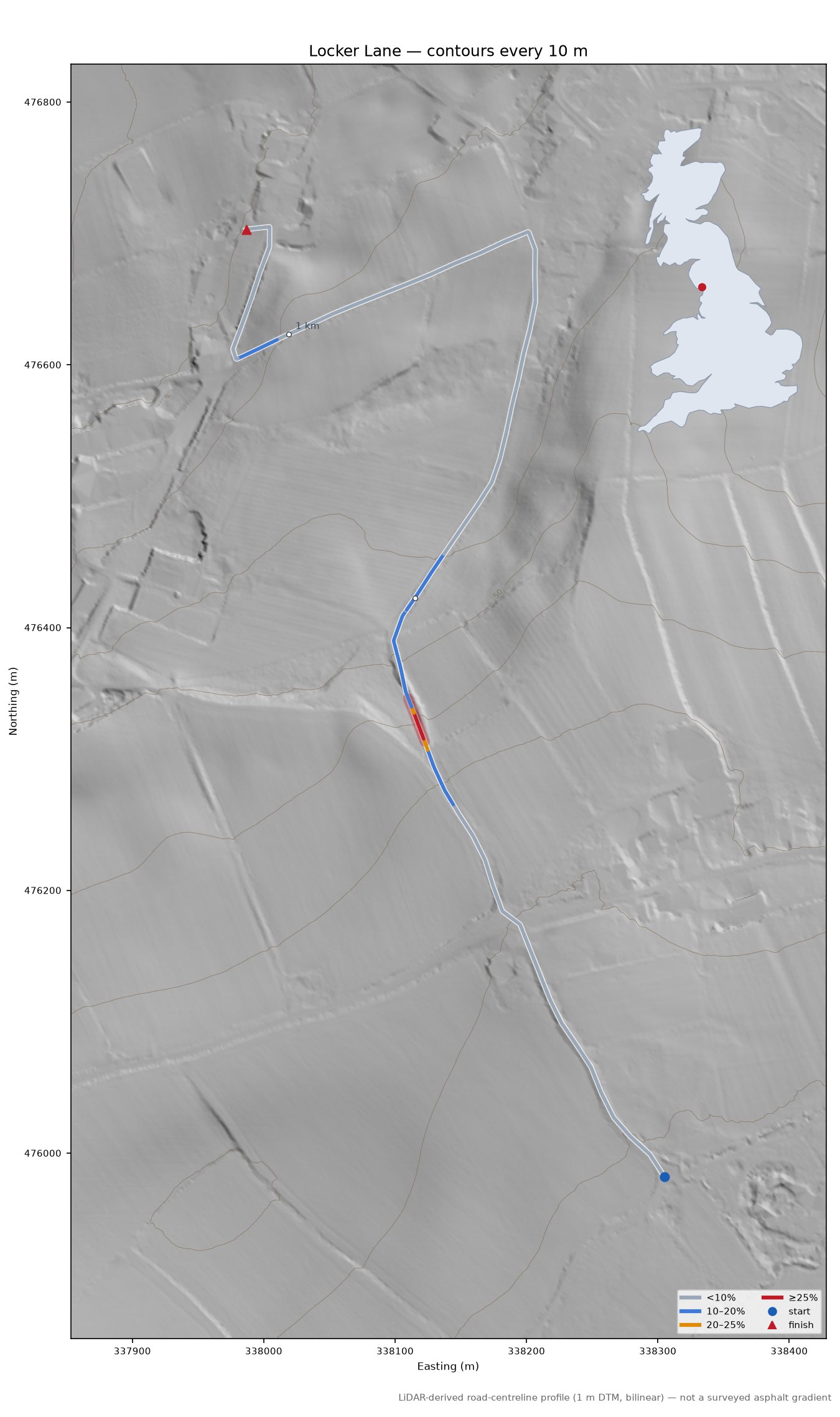 Locker Lane LiDAR hillshade map with contours
