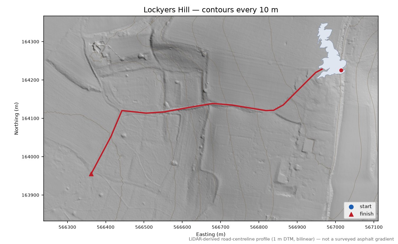 Lockyers Hill LiDAR hillshade map with contours