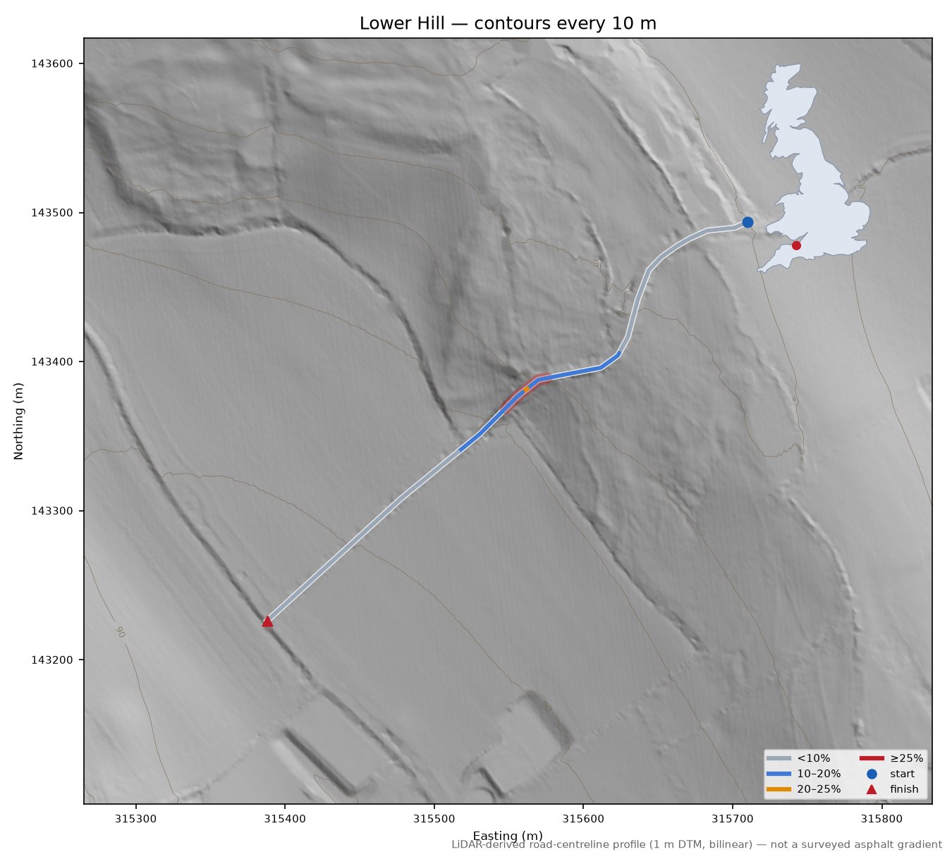 Lower Hill LiDAR hillshade map with contours