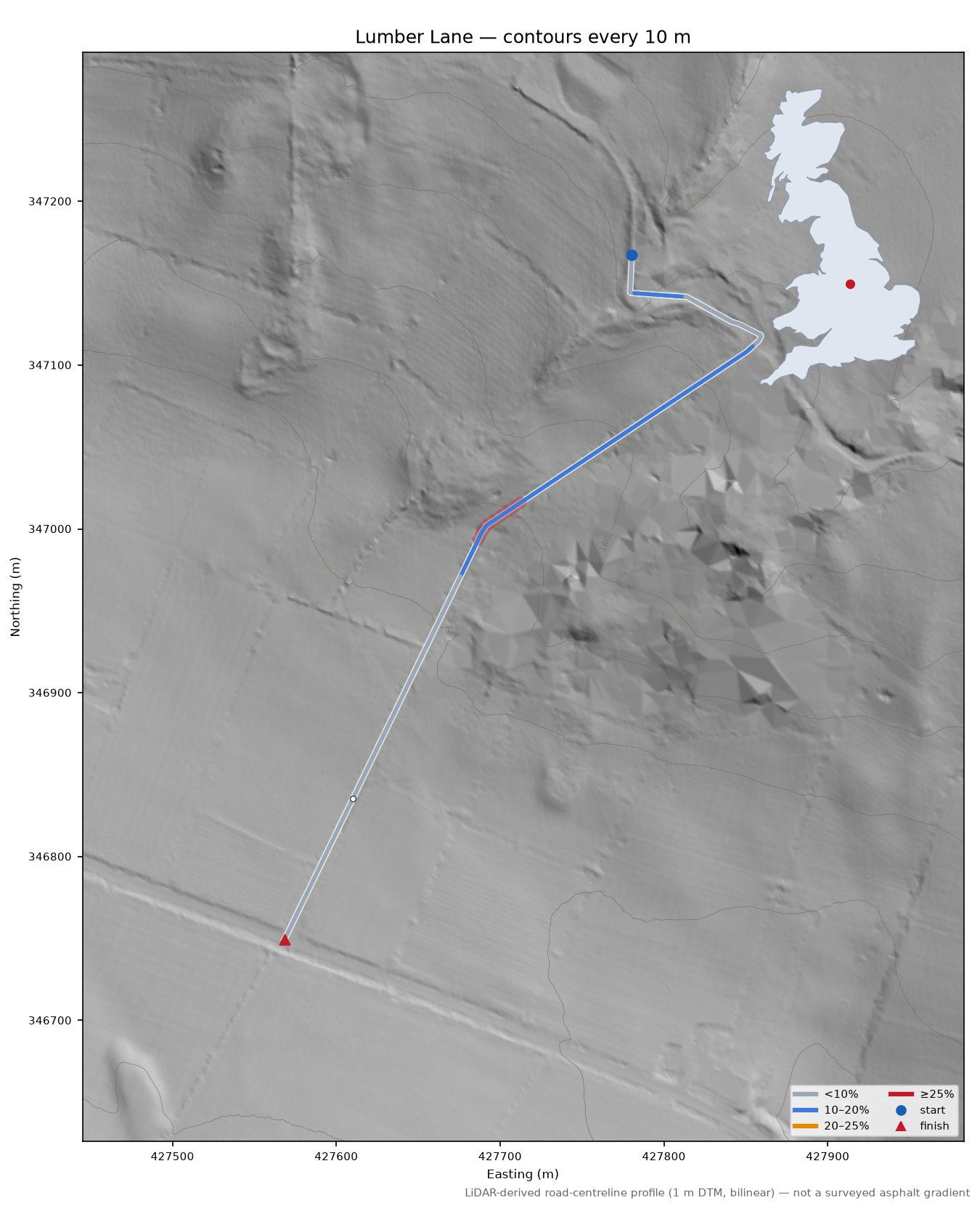 Lumber Lane LiDAR hillshade map with contours