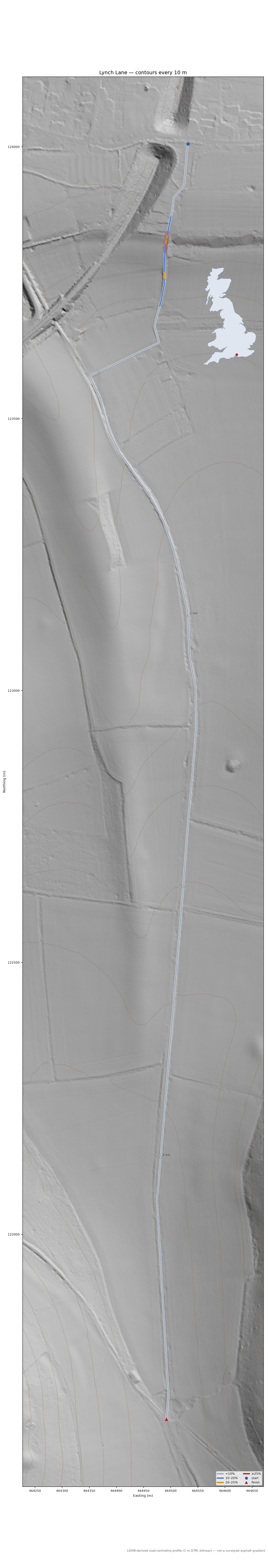 Lynch Lane LiDAR hillshade map with contours