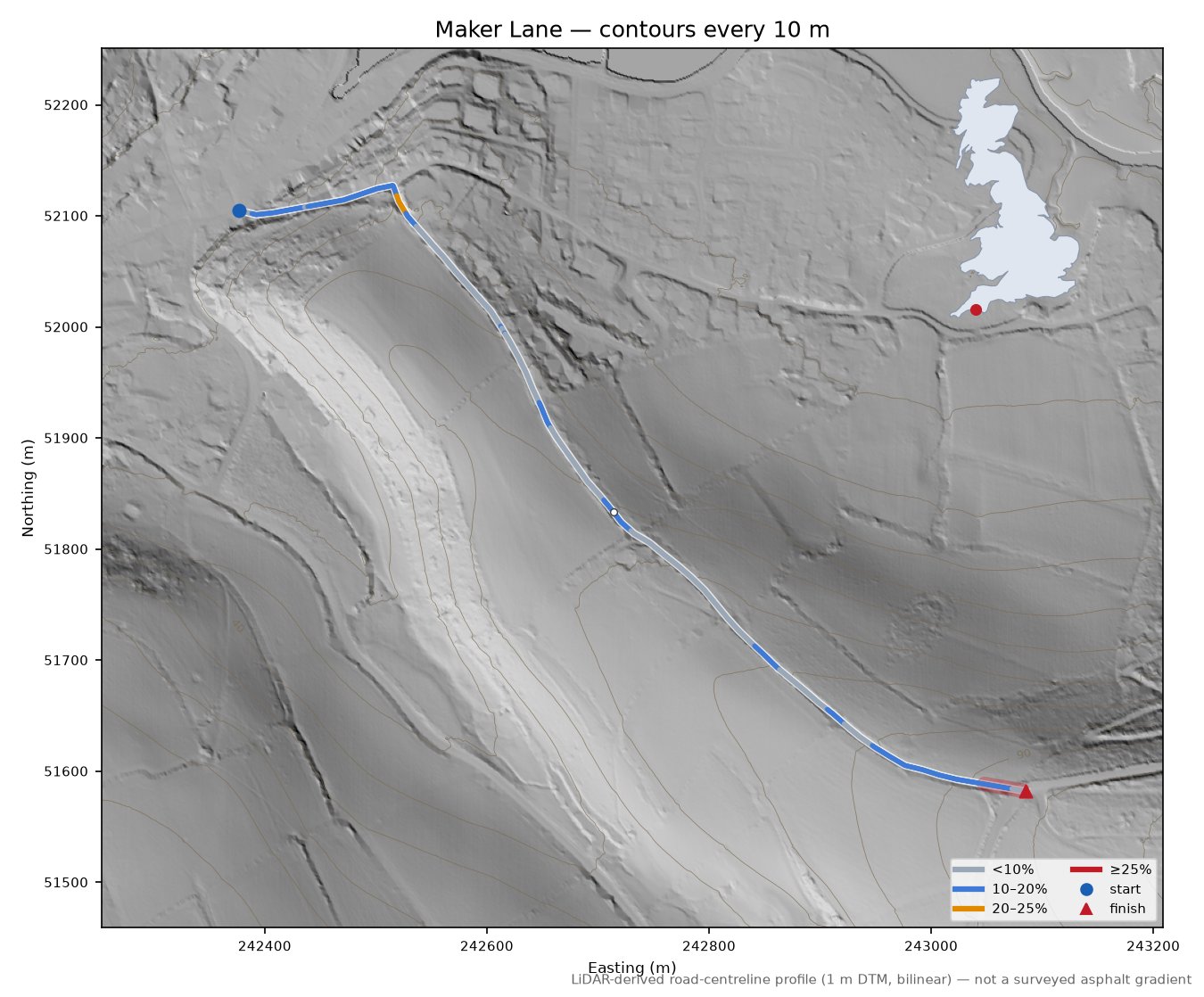 Maker Lane LiDAR hillshade map with contours