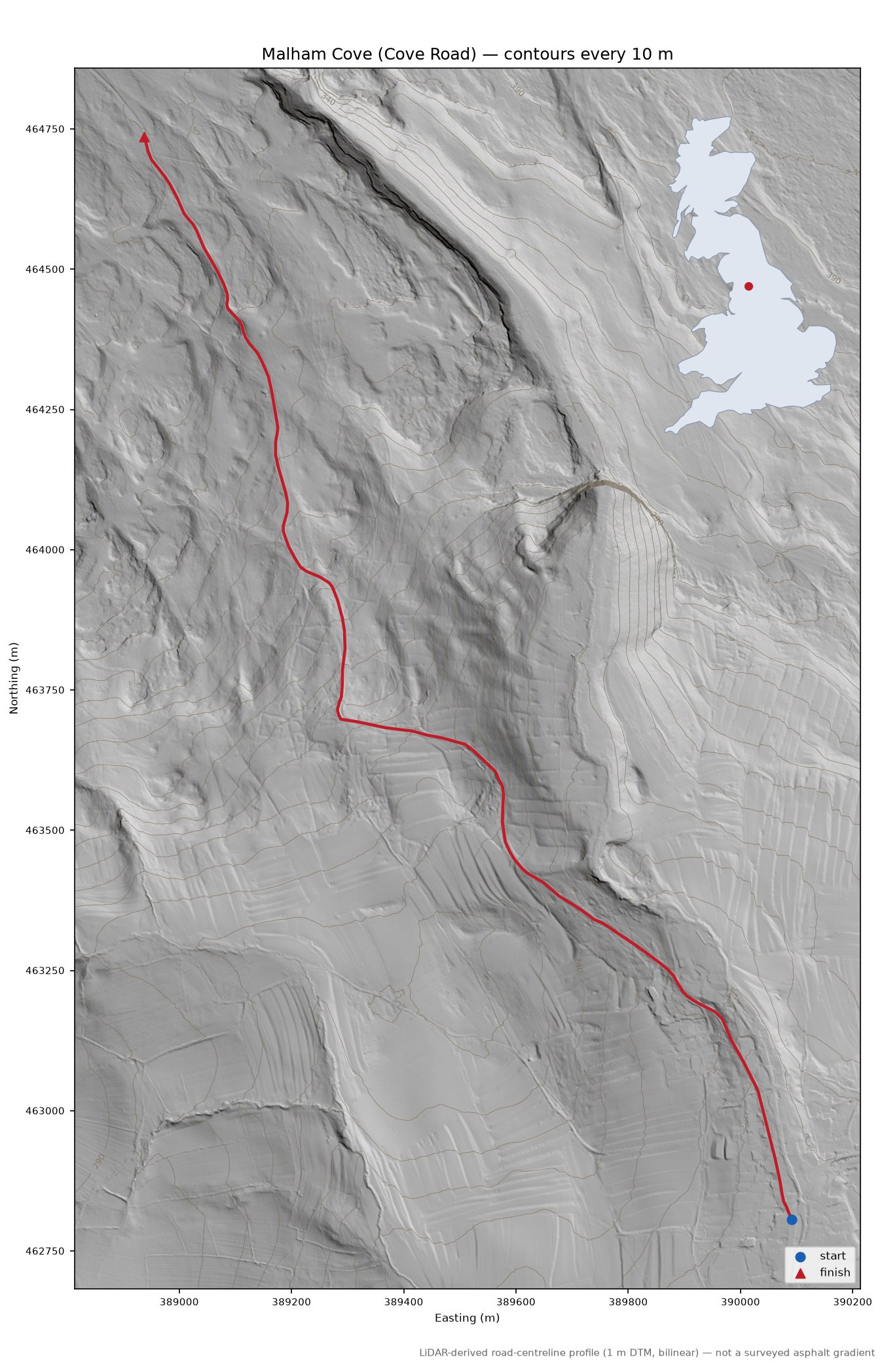 Malham Cove (Cove Road) LiDAR hillshade map with contours