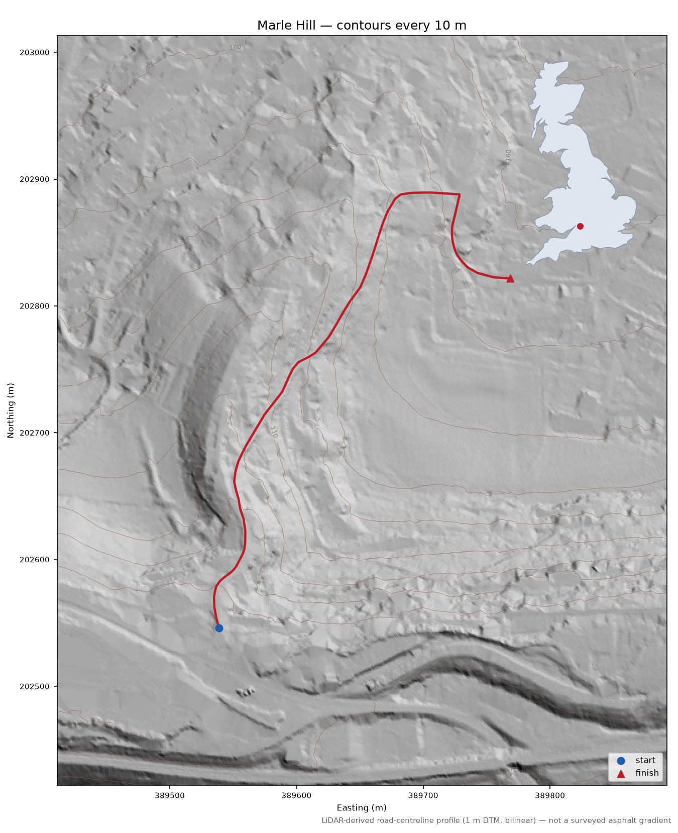 Marle Hill LiDAR hillshade map with contours