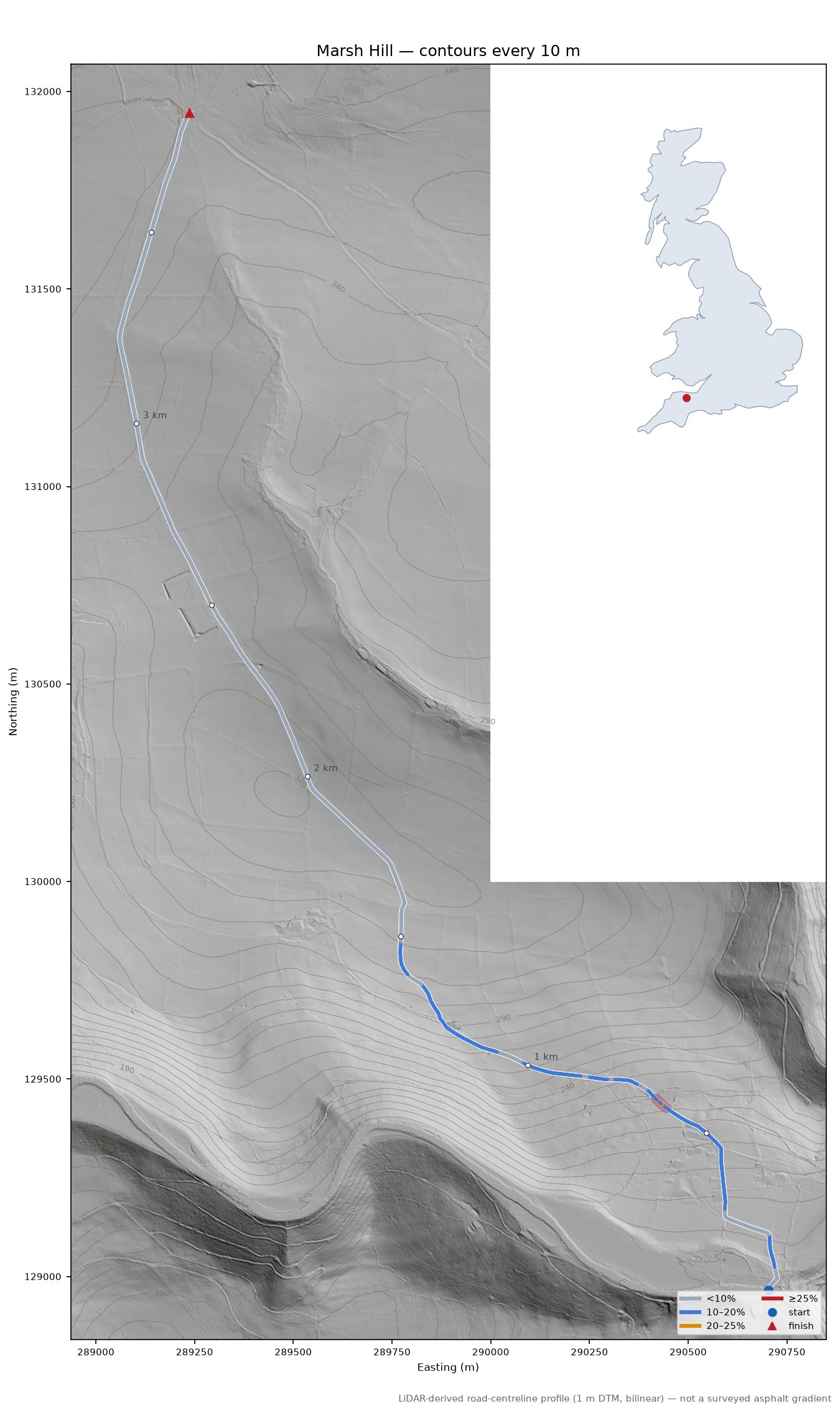 Marsh Hill LiDAR hillshade map with contours