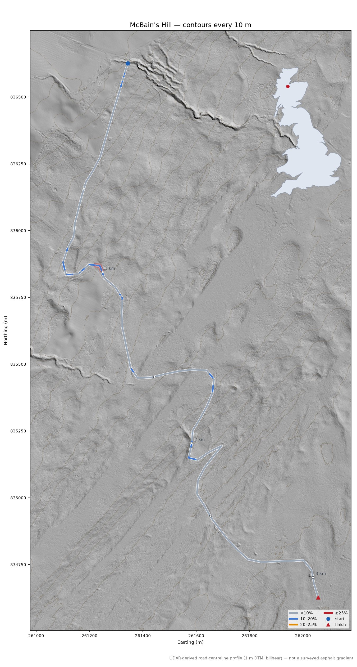McBain's Hill LiDAR hillshade map with contours