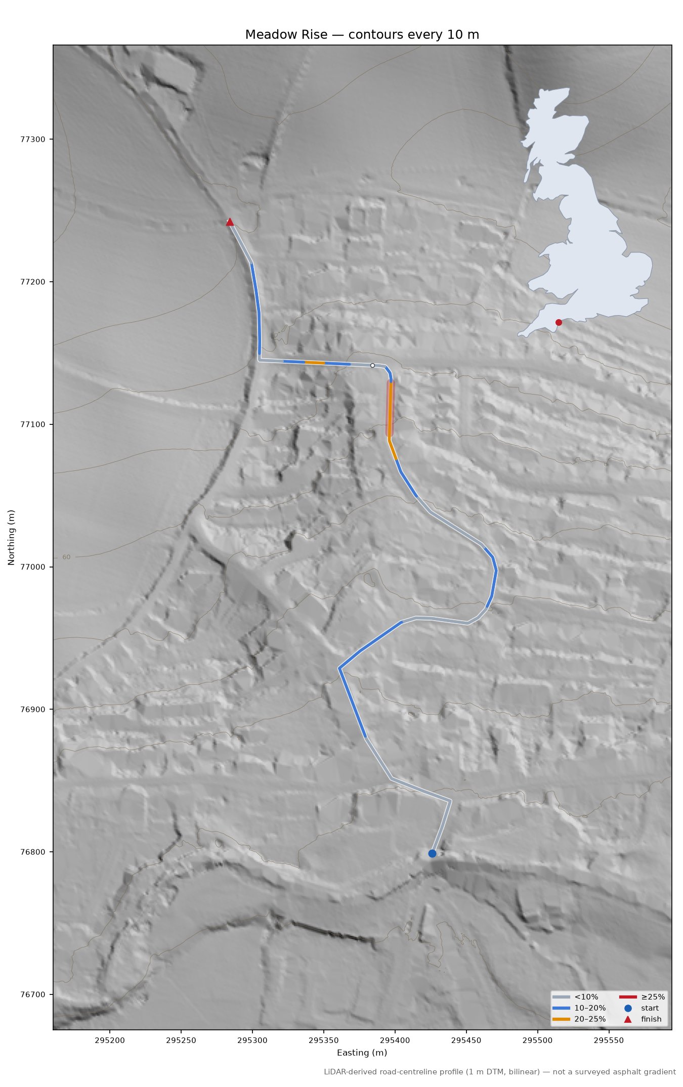 Meadow Rise LiDAR hillshade map with contours