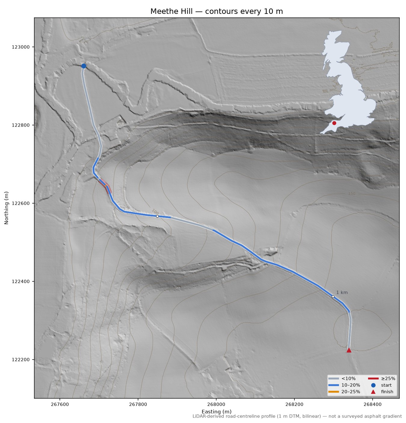 Meethe Hill LiDAR hillshade map with contours