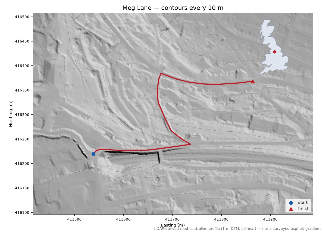 Meg Lane LiDAR hillshade map with contours