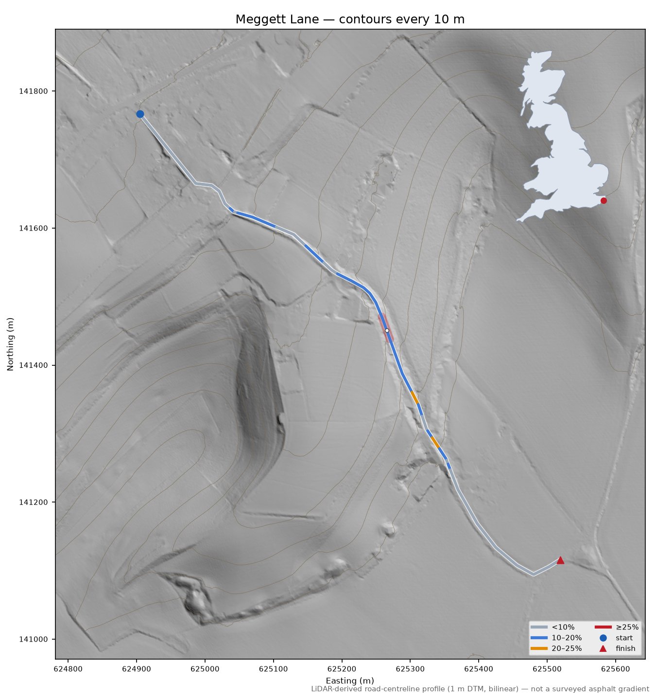 Meggett Lane LiDAR hillshade map with contours