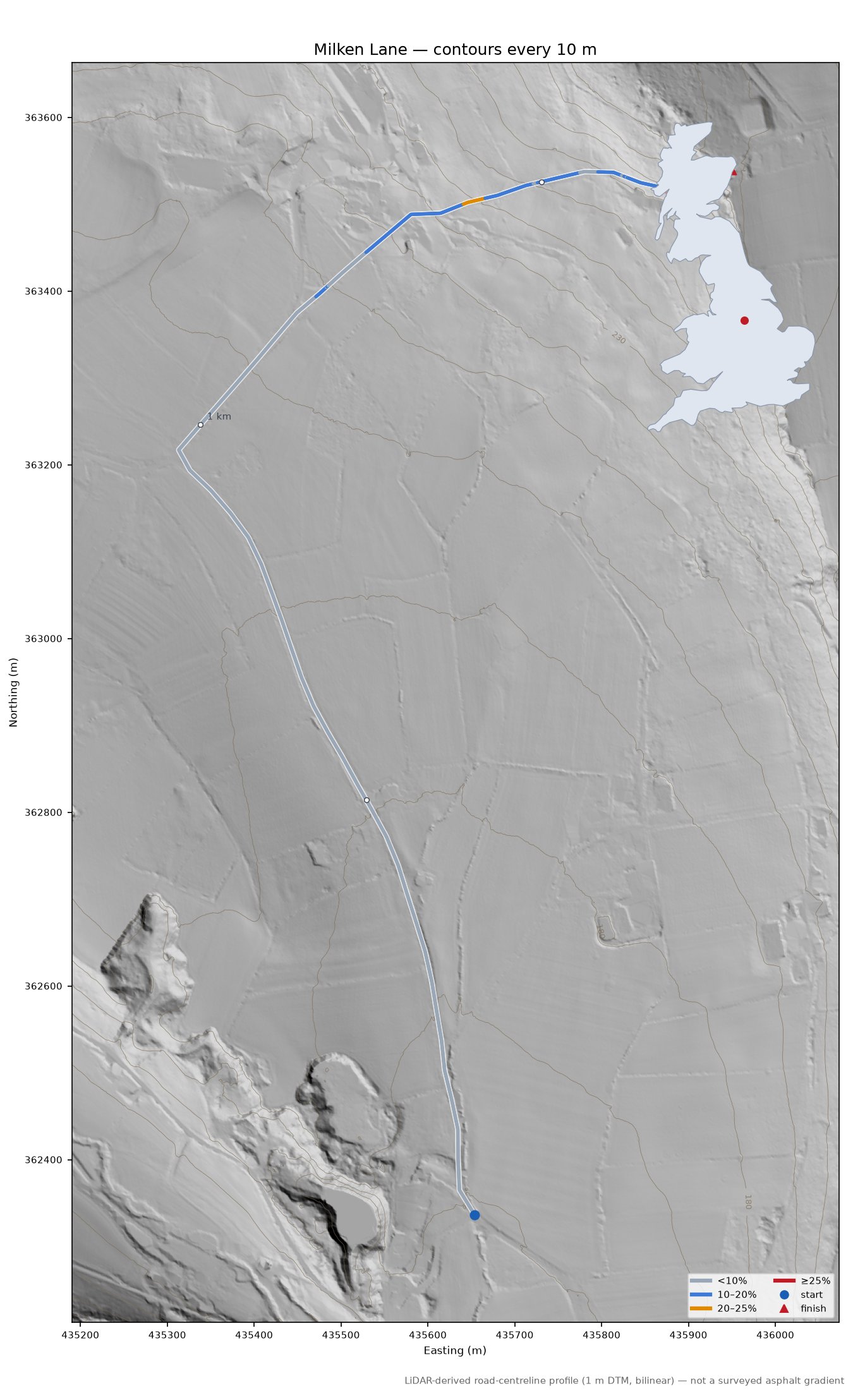 Milken Lane LiDAR hillshade map with contours