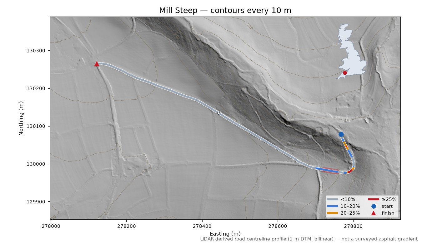 Mill Steep LiDAR hillshade map with contours