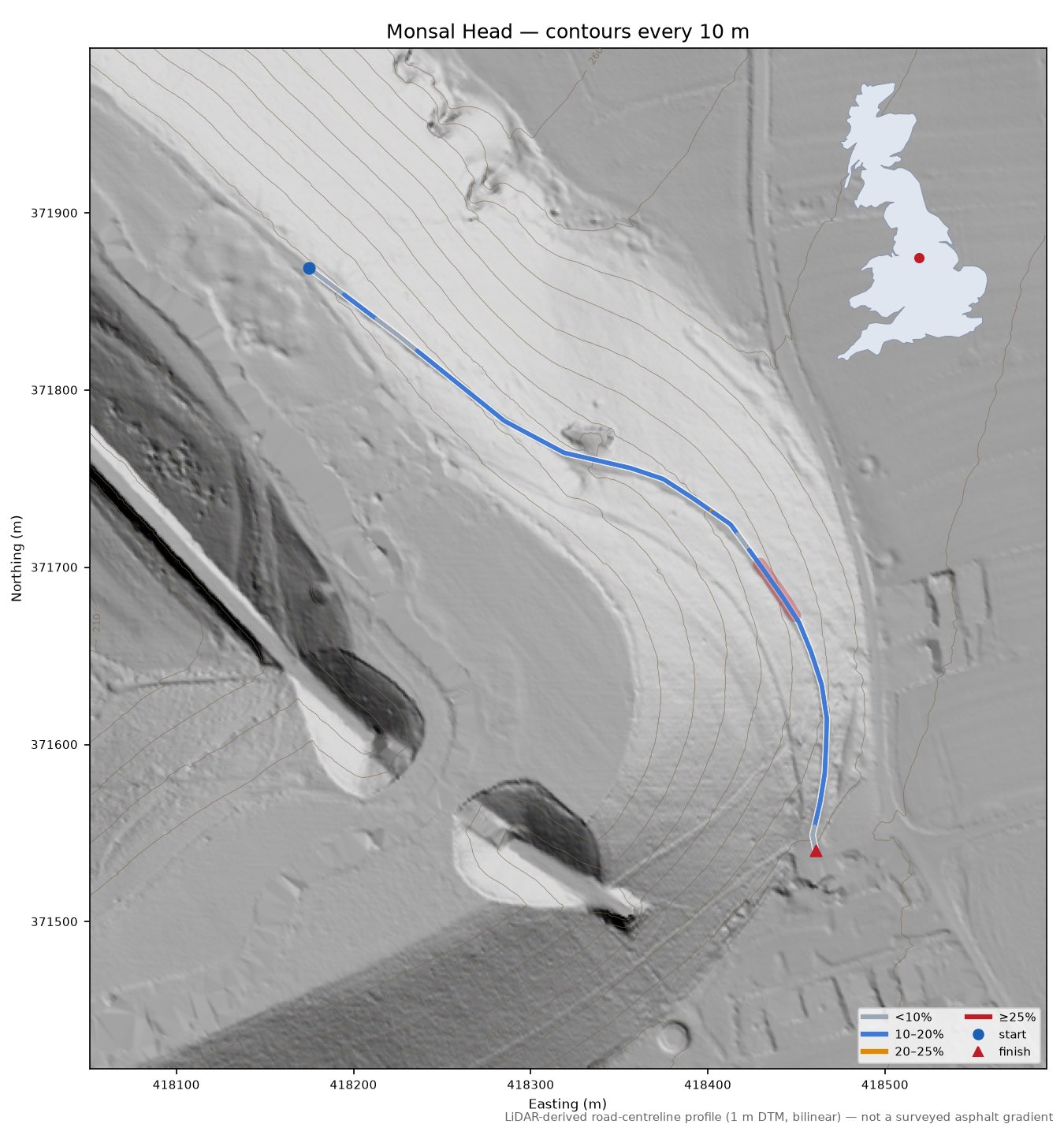 Monsal Head LiDAR hillshade map with contours