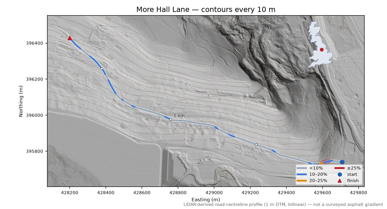 More Hall Lane LiDAR hillshade map with contours