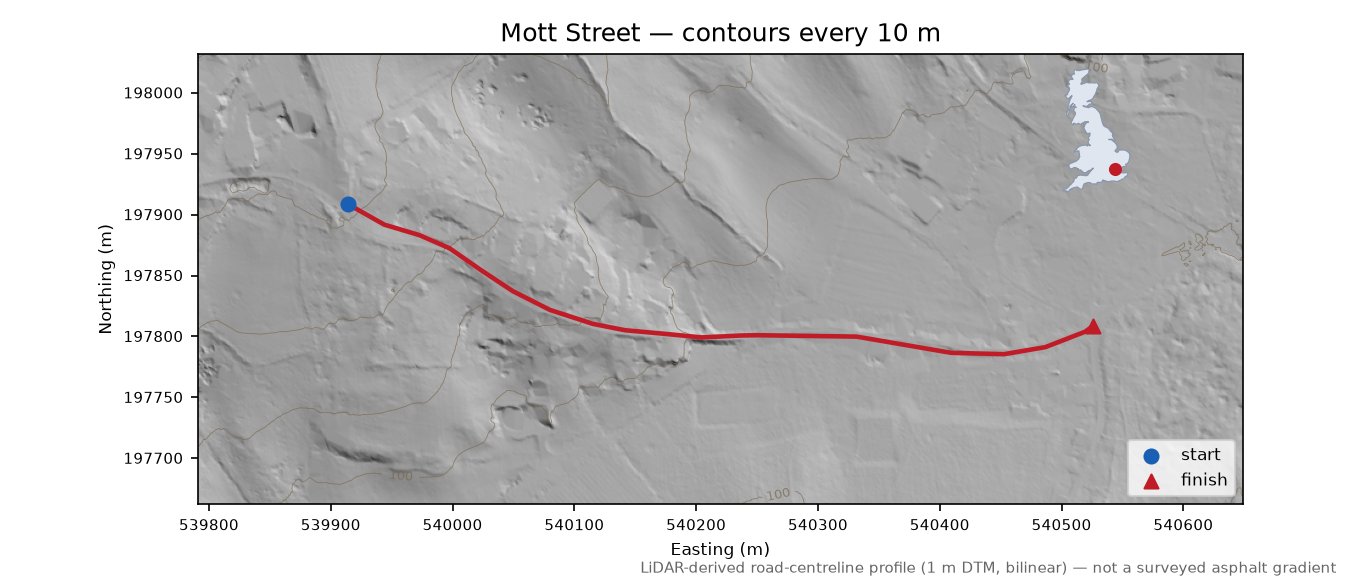 Mott Street LiDAR hillshade map with contours