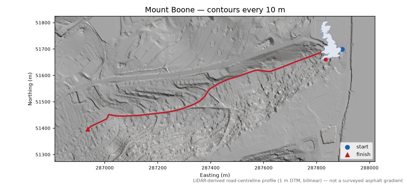 Mount Boone LiDAR hillshade map with contours