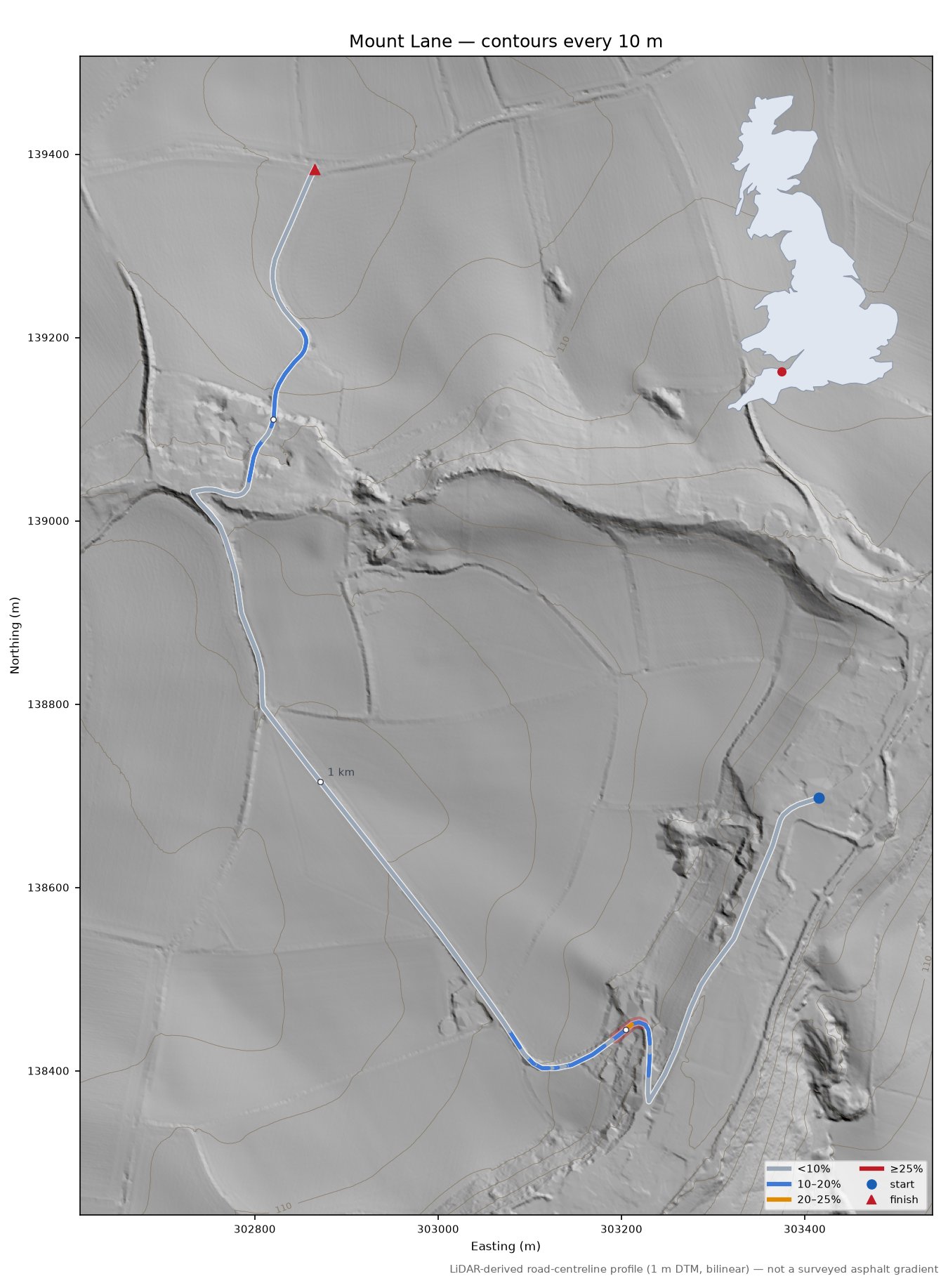 Mount Lane LiDAR hillshade map with contours