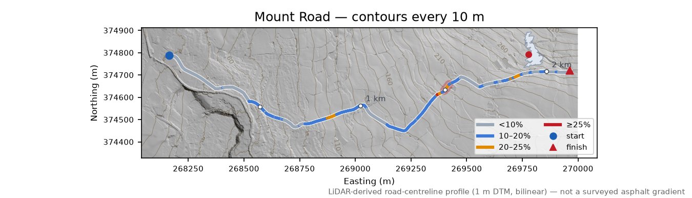 Mount Road LiDAR hillshade map with contours
