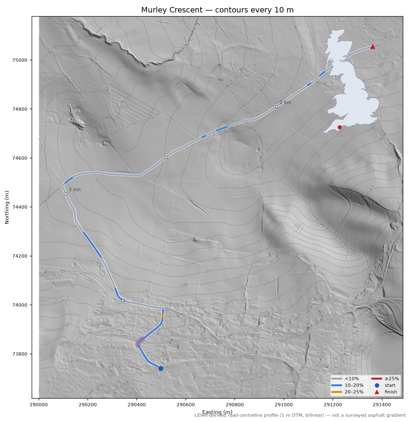 Murley Crescent LiDAR hillshade map with contours