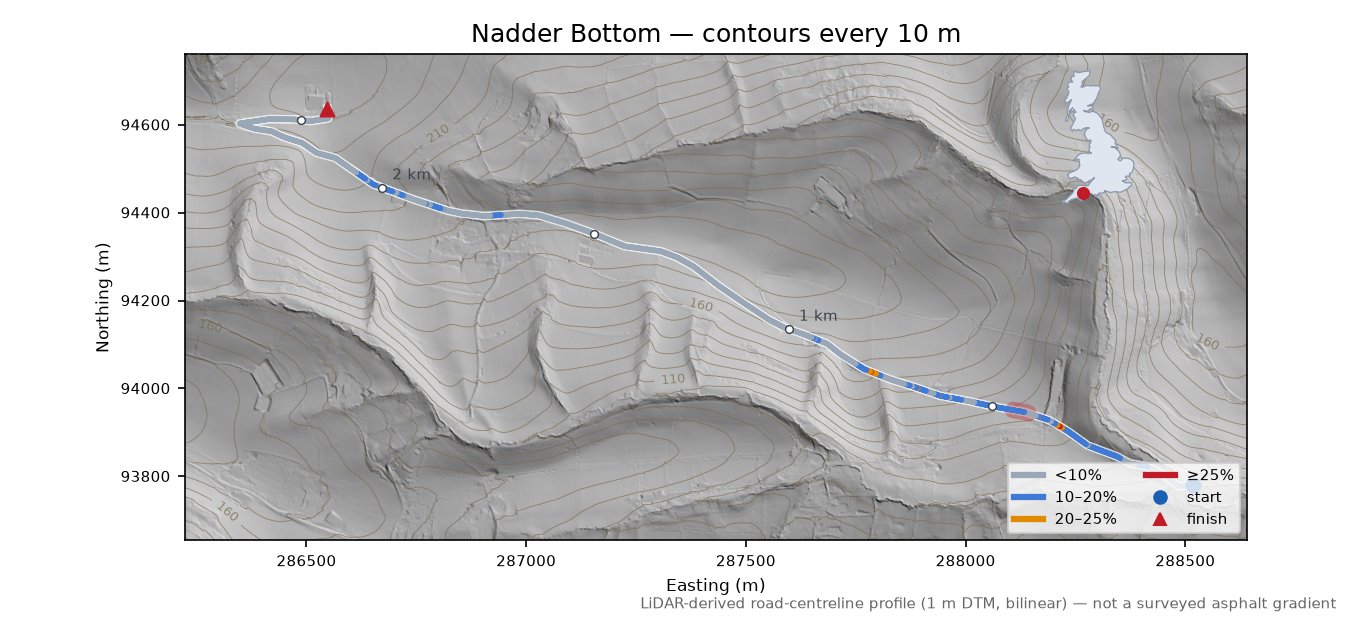Nadder Bottom LiDAR hillshade map with contours
