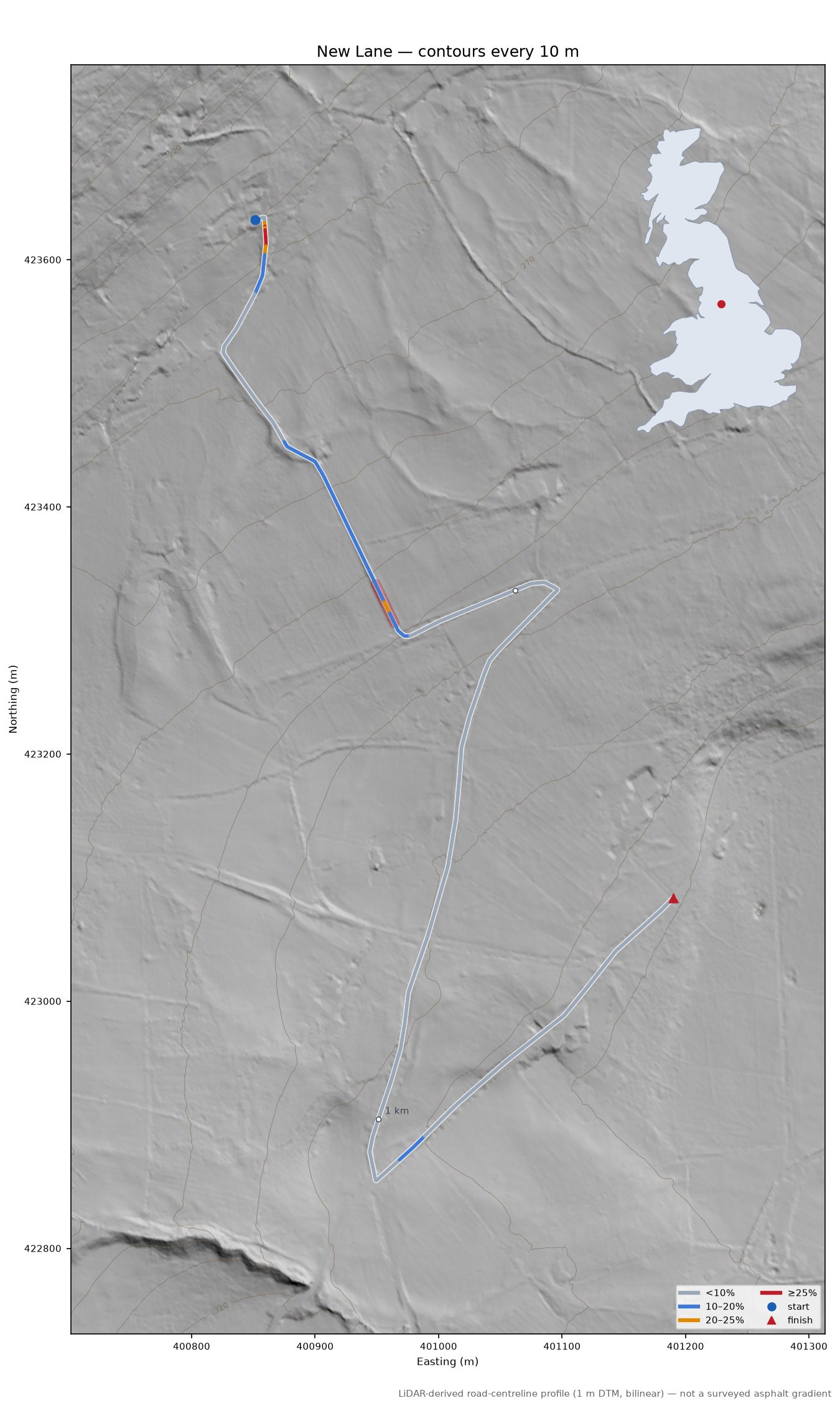 New Lane LiDAR hillshade map with contours